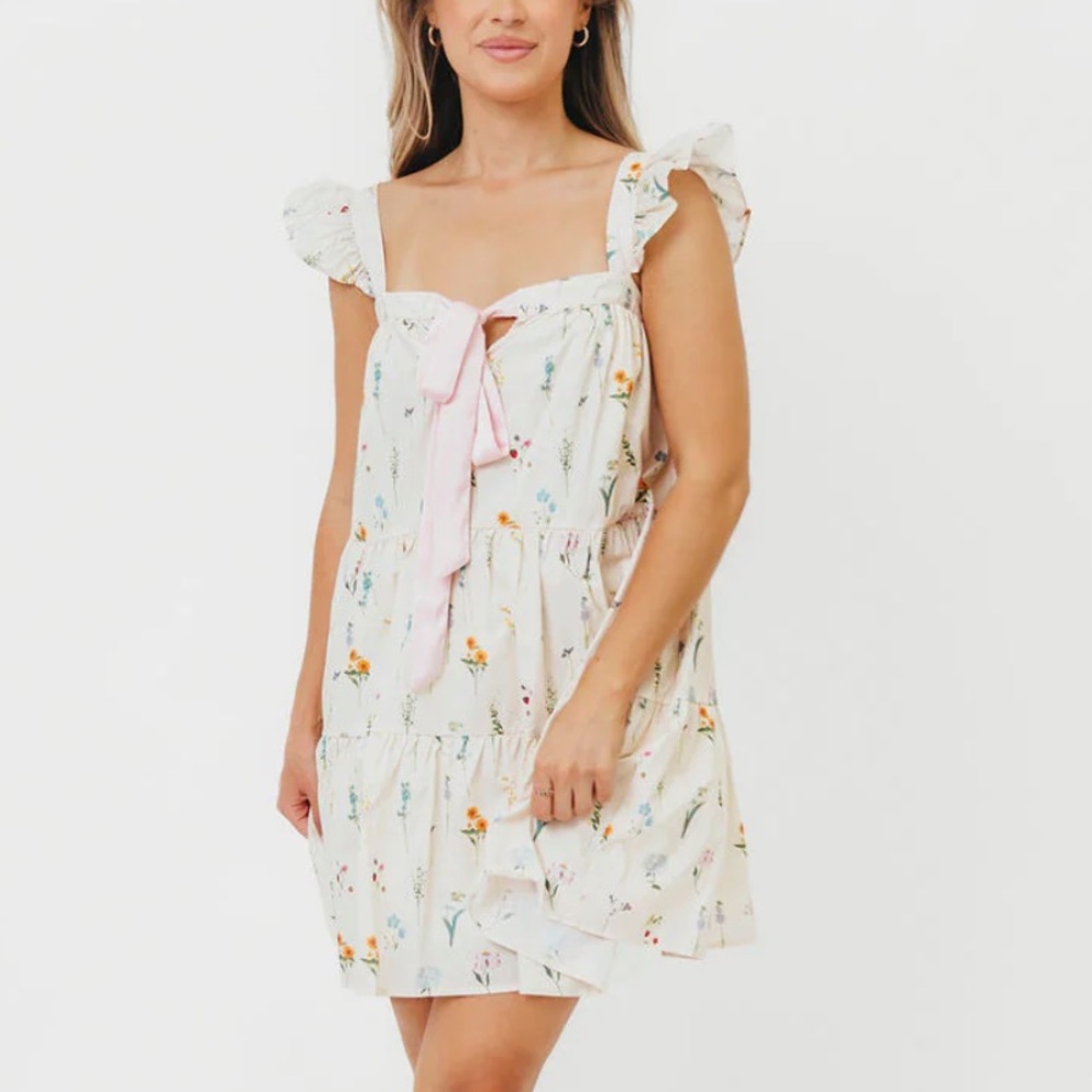 Floral Mini Dress with Pink Bow